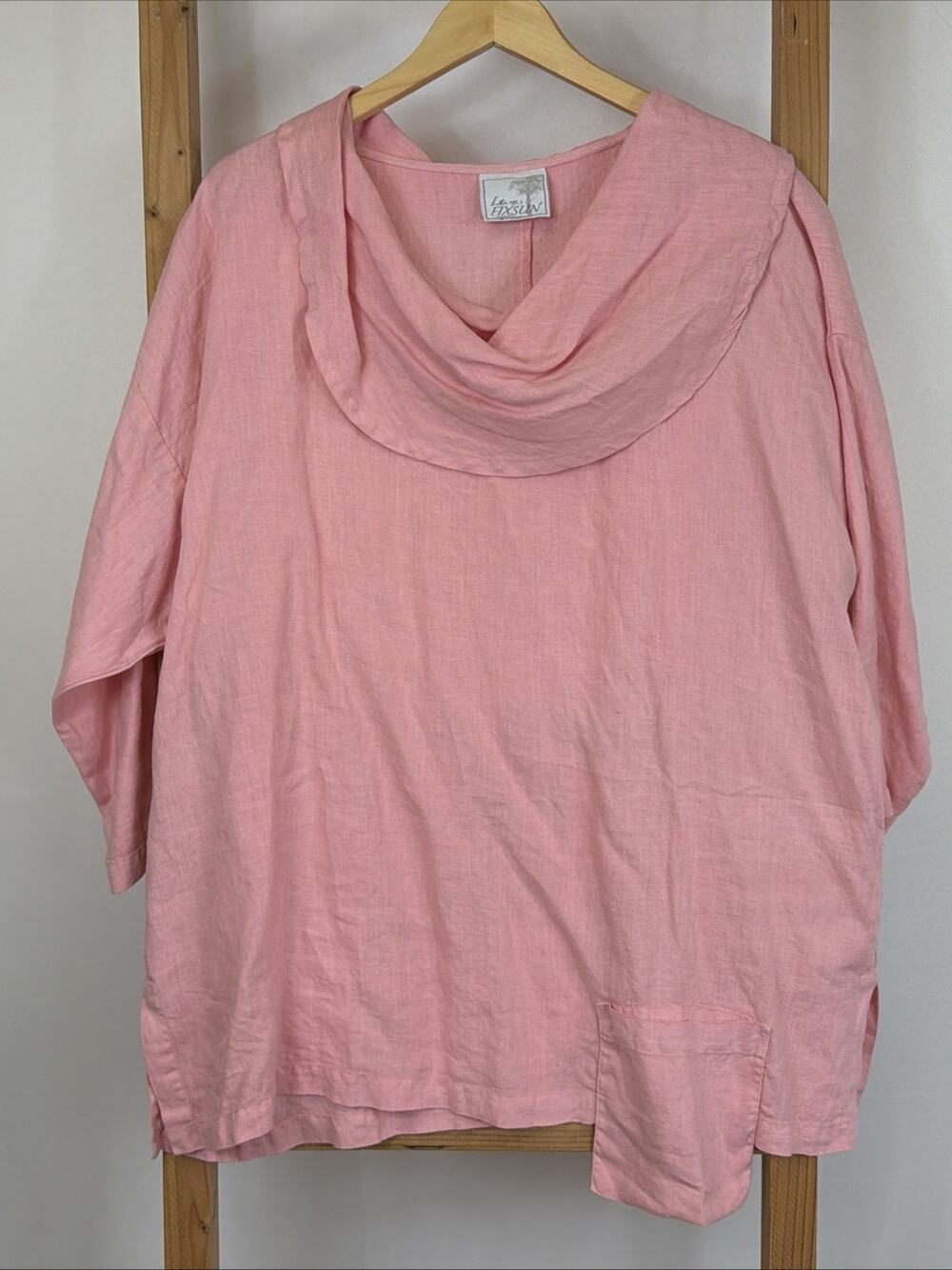 NWT La Fixsun Pink Cowl Neck Oversize Linen Tunic Top MEDIUM 100 % Linen